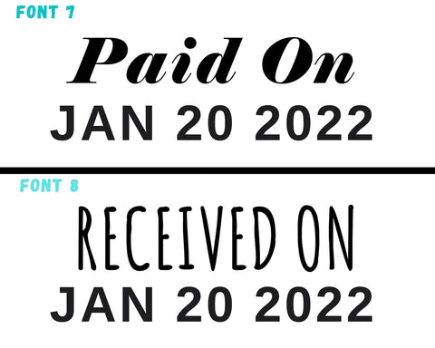 Two customizable message plates showing "Paid On JAN 20 2022" and "Received On JAN 20 2022" for No Sweat Self Ink Date Stamp With Customizable 2025 Calendar And Fully Flexible Phrasing For Office Paperwork Fast Drying Imprint Lightweight Business Tool For Daily Grind.