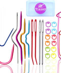 22 Piece Aluminum Cable Needles And Stitch Holders Kit With Safety Pin Cable Stitches Hook Large Eye Bent Tapestry Needles