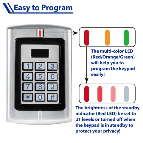 Weatherproof 12 To 24 Volt AC DC Metal Wired Keypad Stand Alone Access Controller with LED indicators for gate doors