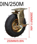 Heavy Duty Pneumatic Caster Wheels Set Of 4 With Brake And Swivel Options 10 Inch rubber tire with steel mounting bracket.
