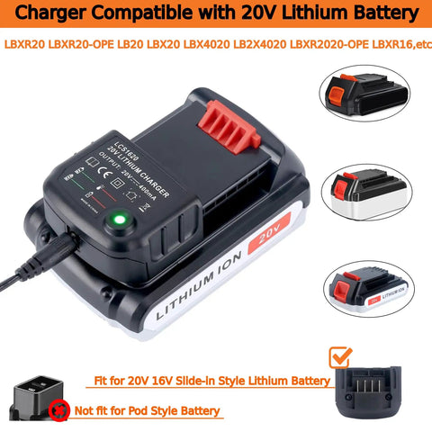 Replacement 20V 16V Lithium Ion Battery Charger for Black And Decker Compatible with LBXR20 LBXR20 OPE LB20 LBX20