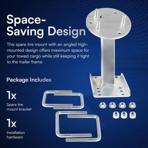 Heavy Duty Spare Tire Mount For Trailers, Nickel Plated Steel Carrier With High Mount Bracket, hardware included