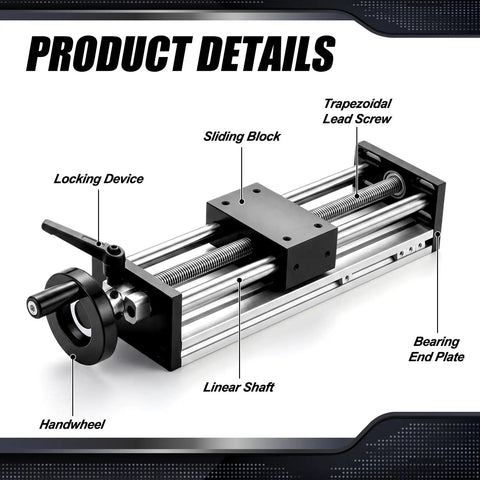 200mm Travel Manual Linear Stage With Locking Handwheel For Do It Yourself CNC And Laser Modules Precision Pro Grade Trapezoidal Lead Screw Industrial Linear Bearings And Rails For Accurate Motion Control, aluminum stage