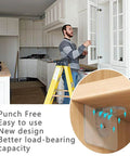 Built Tough 20 Pack Plastic Shelf Support Pegs Featuring Reliable Self Adhesive Mounting Pins For Kitchen Cabinets Closet Dividers And Bookshelf Organizers That Hold Your Stuff Solid As A Rock in use, man installing cabinets.