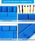 Close-up of blue Large Soldering Mat Heat Resistant Silicone Work Pad with storage sections and tool slots