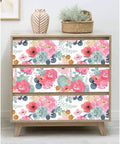 Removable Peel And Stick Floral Wallpaper With Cactus Pink Navy Pattern Easy Stick And Go on dresser drawers