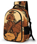 Desert Cowboy Horse Sunset Print Backpack For Unisex Everyday Use with cowboy riding horse print, durable polyester material.