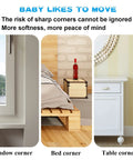 Baby Proofing Game Changer 16 Pack Clear Corner Protectors shown at window, bed, and table corners for safety.