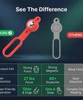 Comparison of Oreilet 8 Pcs Magnetic Stud Finder, 27 Lbs Wall Stud Detector with features highlighted in red and grey.
