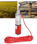 Hella Durable Stainless Steel Solar and DC 12V Submersible Sump Pump with red wire, used for transferring clean water.