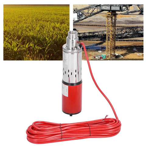 Hella Durable Stainless Steel Solar and DC 12V Submersible Sump Pump with red wire, used for transferring clean water.