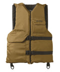 Universal Sport Vest For Anglers And Boaters Tan Coast Guard Approved Type III Life Jacket with roomy front pocket and D-ring attachment