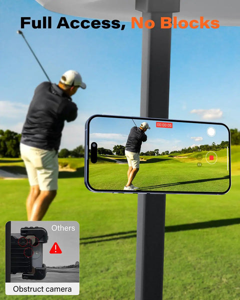 Golf cart with MagSafe Dual Magnetic Golf Cart Phone Holder With Aluminum Alloy Construction recording golfer swing