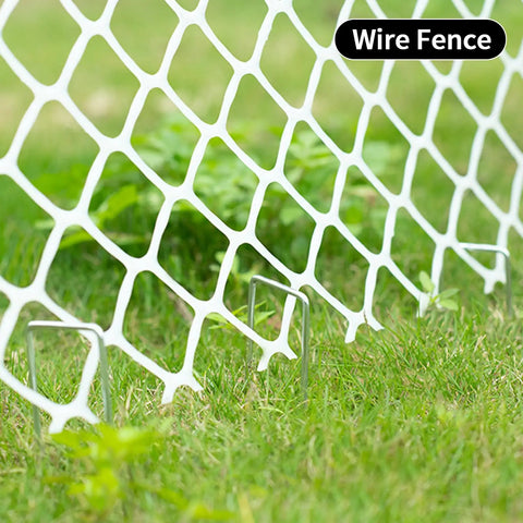 Heavy Duty 6 Inch U-Shaped Landscape Staples Set, 120 Pack, 11 Gauge Galvanized Steel Garden Stakes securing wire fence on grass