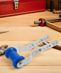 Adjustable Boat Trailer Roller Bracket Kit With Keel Guide For Marine Vessel Hull Support Steel Rubber Sealed Bearing Single Person Operation Makes Loading A Breeze Hassle Free Launching With Heavy Duty Gear For Smoother Rides Ready To Go. Blue rubber roller bracket kit on steel trailer mount