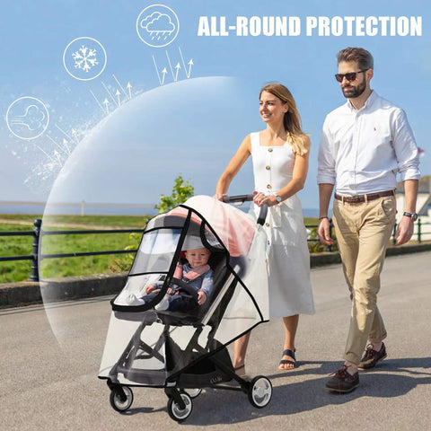 Must-Have All Weather Stroller Rain Cover And Baby Mosquito Net 2-Piece Set Universal Stroller Accessory in use