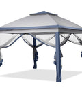 11x11 Pop Up Canopy Tent With Netting And Carry Bag, Easy Setup Outdoor Gazebo For Backyard with Mesh Walls in blue