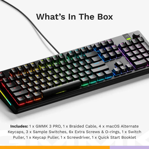 Solid Core Full Size GMMK 3 Pro Mechanical Keyboard With Knockout Aluminum Build Gasket Mount Feel Hot Swap MX Switches Thick Dampening Foam Custom Keycaps Standard Ansi Black Rig Upgrade with accessories included