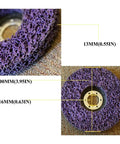 Close-up of Poly Strip Grinding Disc For Angle Grinders 100 115 125mm Rust Removal And Surface Polishing dimensions shown