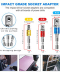 Image showing impact grade socket adapters with chrome plating and anti-dropping design from Flexible Drill Bit Extension Set All In One 19 Pieces.
