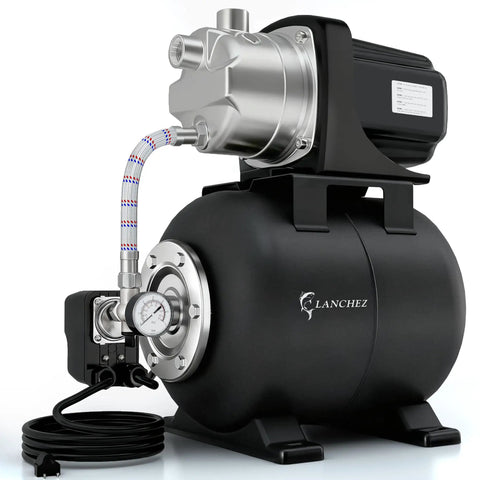 Beefy Shallow Well Pump For Home Gardens, 1.6 HP motor, stainless steel water transfer, matte black finish, 1340 GPH flow