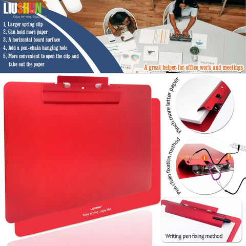 Horizontal Aluminum Clipboard With Secure Spring Clip Letter Size Flat Hangable Contractor Clipboard in red for field work