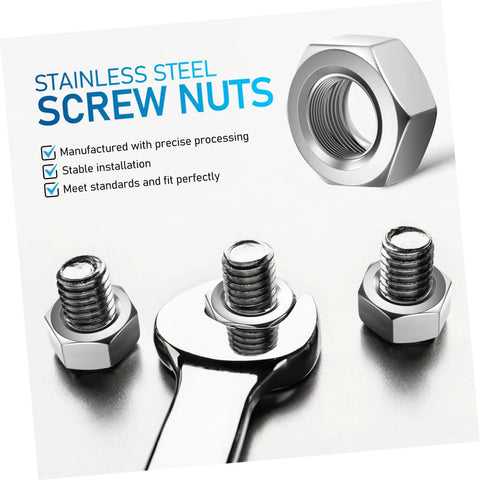 250Pcs Stainless Steel Hex Nuts And Machine Fasteners Pack Shop Drawer Staple For Garage Fixes And Weekend Builds Heavy Duty Metric M4 Hardware Built Tough To Hold Steady Through Rough Jobs displayed with a wrench.