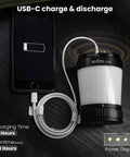 Rechargeable Camping Lantern With Dimmable 2700K To 6500K Light Red Night Light charging via USB-C with phone display