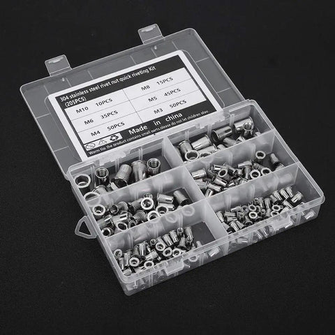 205-Piece M3 To M10 Stainless Steel Rivet Nut Kit With Quick Riveting, Clear Box, For Metal Sheets And Pipes, Weld-Free Fastening