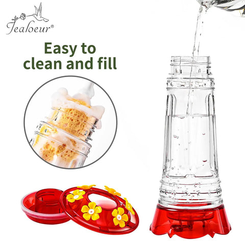 Outdoor Hummingbird Feeder 18 Oz With 6 Bee Guard Ports, Built-In Ant Moat, transparent design, easy to clean