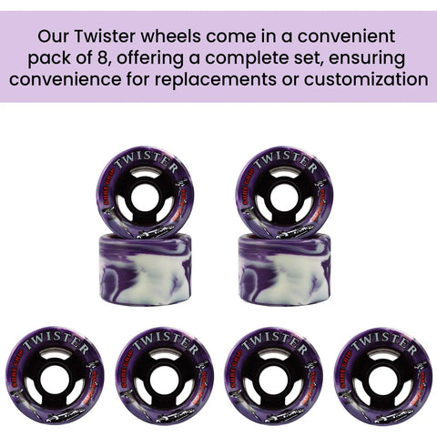 Twister Roller Skates Wheels Pack Of 8 In 95A Urethane 62mm By 42mm Size For Smooth Sliding And Durable Ride, Perfect For Street