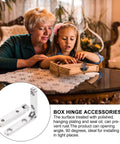 20 Pieces Zinc Alloy Box Hinges 90 Degree Decorative Folding Hardware For Jewelry Boxes And Mini Furniture, shown with family assembling box