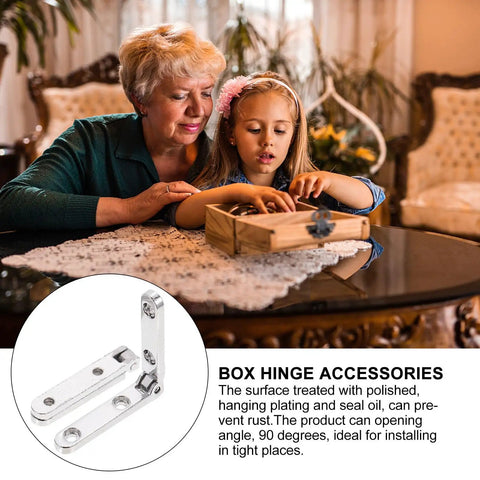 20 Pieces Zinc Alloy Box Hinges 90 Degree Decorative Folding Hardware For Jewelry Boxes And Mini Furniture, shown with family assembling box
