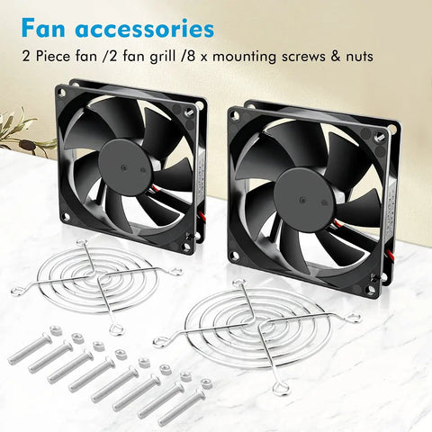 High Speed 80mm 24V DC Brushless Cooling Fan 2 Pin 24 Volt Pack of 2 with grills, screws, and nuts for DIY projects