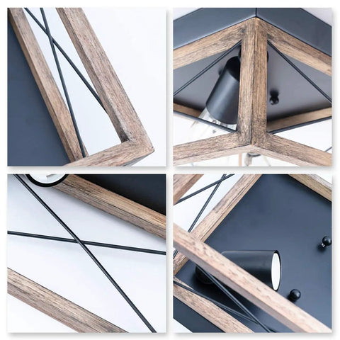 Retro Industrial Farmhouse Rectangle Flush Mount Ceiling Light Fixture With Wood Shade Two Light For Hallways Entryways Dining Rooms Bedrooms And Living Rooms In Any Home