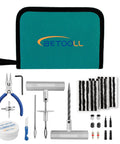 35 Piece Heavy Duty Universal Emergency Tire Repair Kit For Cars Trucks SUVs ATVs And More with tools and accessories displayed