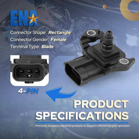 ENA MAP sensor for Subaru, black rectangular automotive sensor with 4-pin female connector