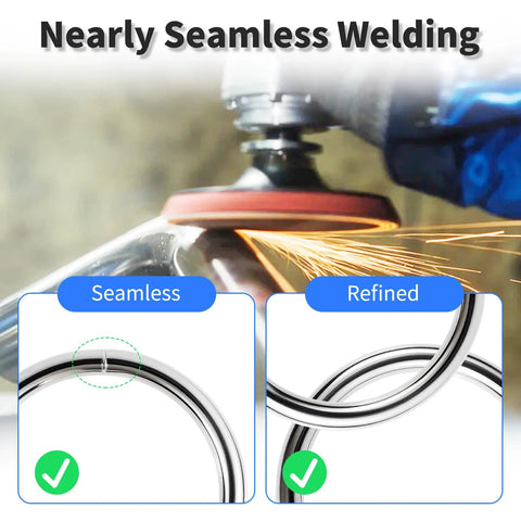 Two Pack 40 Mm Inner Diameter Stainless Steel O Rings With 5 Mm Wire Thickness Premium 304 Stainless Steel Unplated And Coating Free Built Tough Rust Proof O Ring Gaskets For Industrial Plumbing And DIY Projects showing seamless welding.