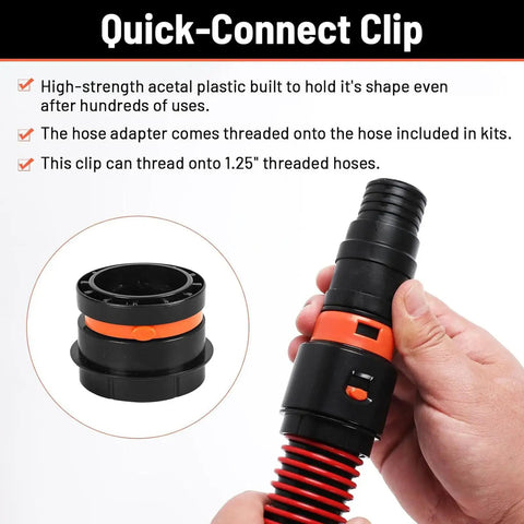 Fabater 7 Piece Dust Collection Hose Adapter Kit For Shop Vacs Quick-connect clip made of high-strength acetal plastic for durable use.