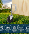 Rock Solid 4 Inch Rotating Gate Roller With Spring Loaded Adjustable Support Caster For Wood Or Metal Gates mounted on wood.