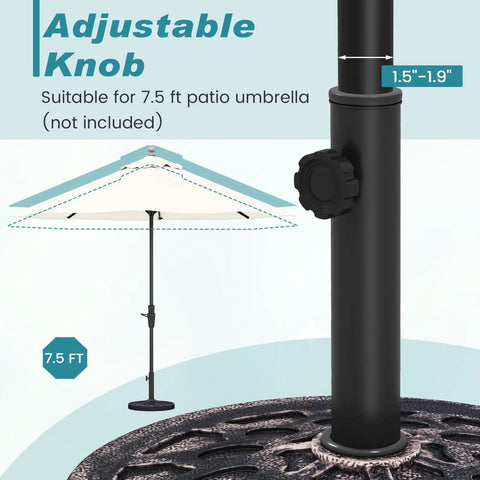 Beefy 30 Lb Umbrella Base With Adjustable Knob For 1.5 To 1.9 Inch Poles, decorative pattern for outdoor use, close-up view