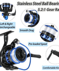 6.9 Foot Telescopic Fishing Rod And Reel Combo with Pliers, pre-loaded spinning reel highlights, stainless steel ball bearings, blue