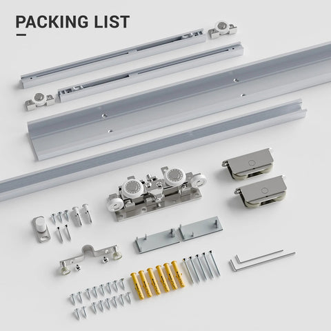 32 Inch Concealed Sliding Barn Door Hardware With Soft Close Mechanism Trackless Aluminum Hidden Track Kit components