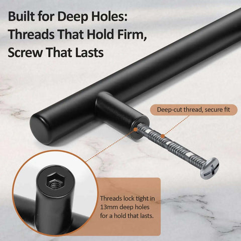 Matte Black Drawer Pulls 30 Pack 3 Inch Hole Center Cabinet Handles showing deep thread and secure fit
