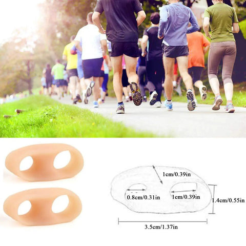 Gel Toe Buddy Corrector Kit For Little Toes With Double Hole Design next to runners in a park