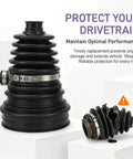 CV Axle Boot Repair Kit For 0.74 To 0.94 Inch Shafts Cuttable Joint Boot Bushing With Clamp And Cable Tie External Ball Cage Protection For Your FWD Or AWD Ride Black, showing intact and torn boots