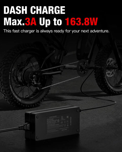 Fast 54.6V 3A Electric Bike Charger For 48V Lithium Batteries With Dual AC DC Power Adapter UL And CE Listed Compatible With 54.6V Systems And Models Like RX R S2 Easy Plug In Safe Charging For Your E Bike