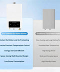 Ridiculously Fast Natural Gas Tankless Water Heater Dropping Instant Hot Water On Demand For Whole House Homes With Slick Digital Temperature Control And Zero Downtime Action displayed next to traditional tank water heater.