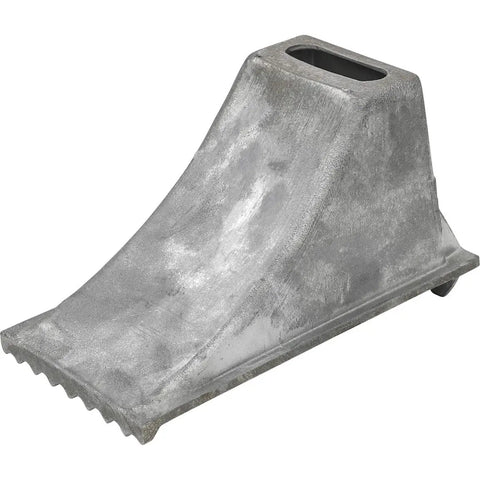 Beefy Aluminum Wheel Chock with Rugged Teeth for Extra Grip and Stability, Steep Slope Design, 55000 lb Capacity, Heavy Duty, 6.25 x 12.25 x 7 Inch, Silver