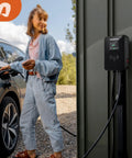 Person using High Speed Level 2 EV Charger 11.5kW 240V J1772 With 20ft NEMA 14-50 Cable Smart App WiFi Control Works With All EVs